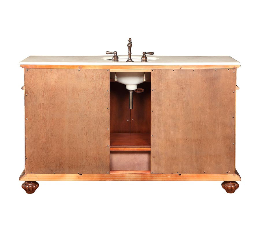 Silkroad Exclusive  60-inch Crema Marfil Marble Top Single Sink Bathroom Vanity