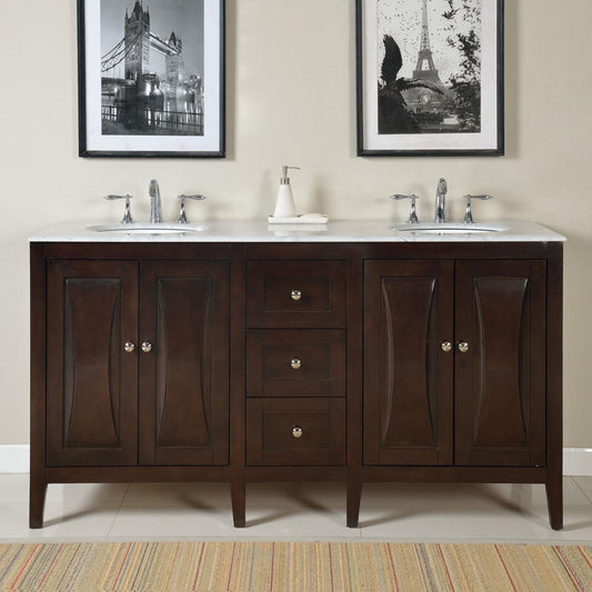  68-inch Carrara White Marble Top Double Sink Bathroom Vanity - FS-0269-WM-UWC-68