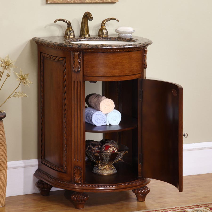 Traditional 24" Baltic Granite Single Sink Vanity - English Chestnut Finish HYP-0135-BB-UIC-24