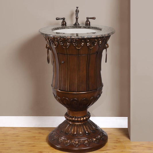 Silkroad Exclusive Traditional 23" Walnut Single Sink Vanity, Baltic Brown Granite Top - HYP-0141-BB-UIC-23