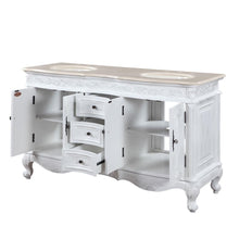 Load image into Gallery viewer, Antique White 58-inch Crema Marfil Marble Top Double Sink Bathroom Vanity - HYP-0145-CM-UIC-58 open