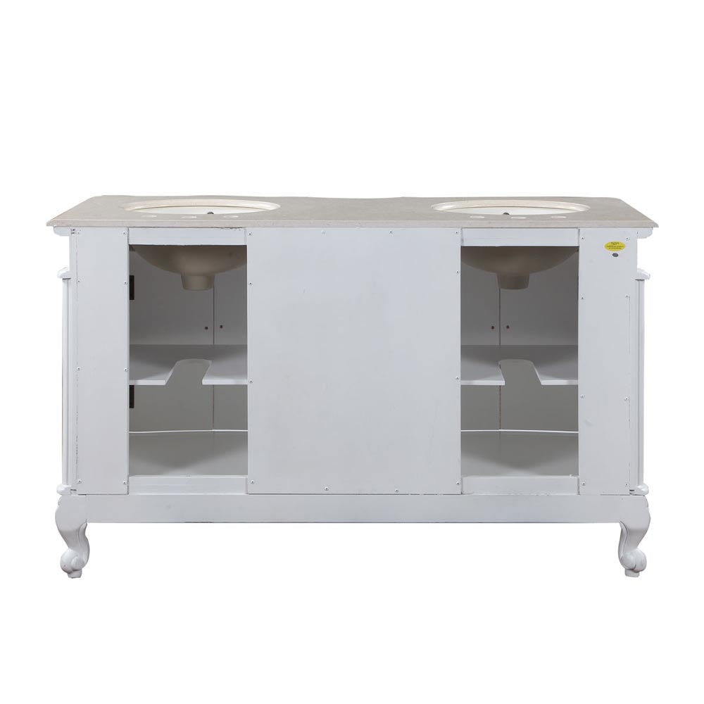 Antique White 58-inch Crema Marfil Marble Top Double Sink Bathroom Vanity - HYP-0145-CM-UIC-58 back