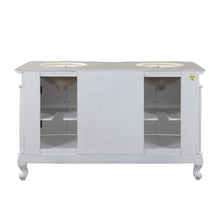 Load image into Gallery viewer, Antique White 58-inch Crema Marfil Marble Top Double Sink Bathroom Vanity - HYP-0145-CM-UIC-58 back