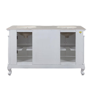 Antique White 58-inch Crema Marfil Marble Top Double Sink Bathroom Vanity - HYP-0145-CM-UIC-58 back