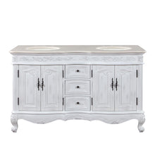 Load image into Gallery viewer, Antique White 58-inch Crema Marfil Marble Top Double Sink Bathroom Vanity - HYP-0145-CM-UIC-58