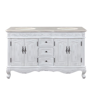 Antique White 58-inch Crema Marfil Marble Top Double Sink Bathroom Vanity - HYP-0145-CM-UIC-58