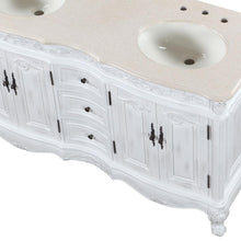 Load image into Gallery viewer, Antique White 58-inch Crema Marfil Marble Top Double Sink Bathroom Vanity - HYP-0145-CM-UIC-58