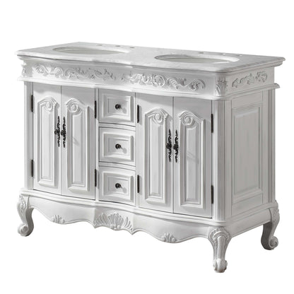 Silkroad Exclusive  48-inch Carrara White Marble Top Double Sink Bathroom Vanity - HYP-0145-WM-UWC-48