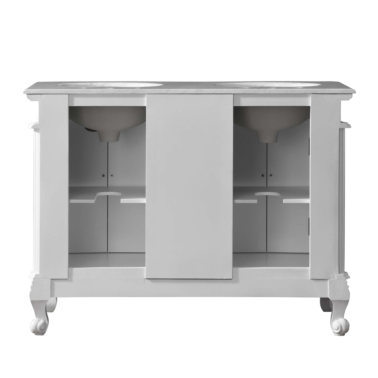 Silkroad Exclusive  48-inch Carrara White Marble Top Double Sink Bathroom Vanity - HYP-0145-WM-UWC-48 back