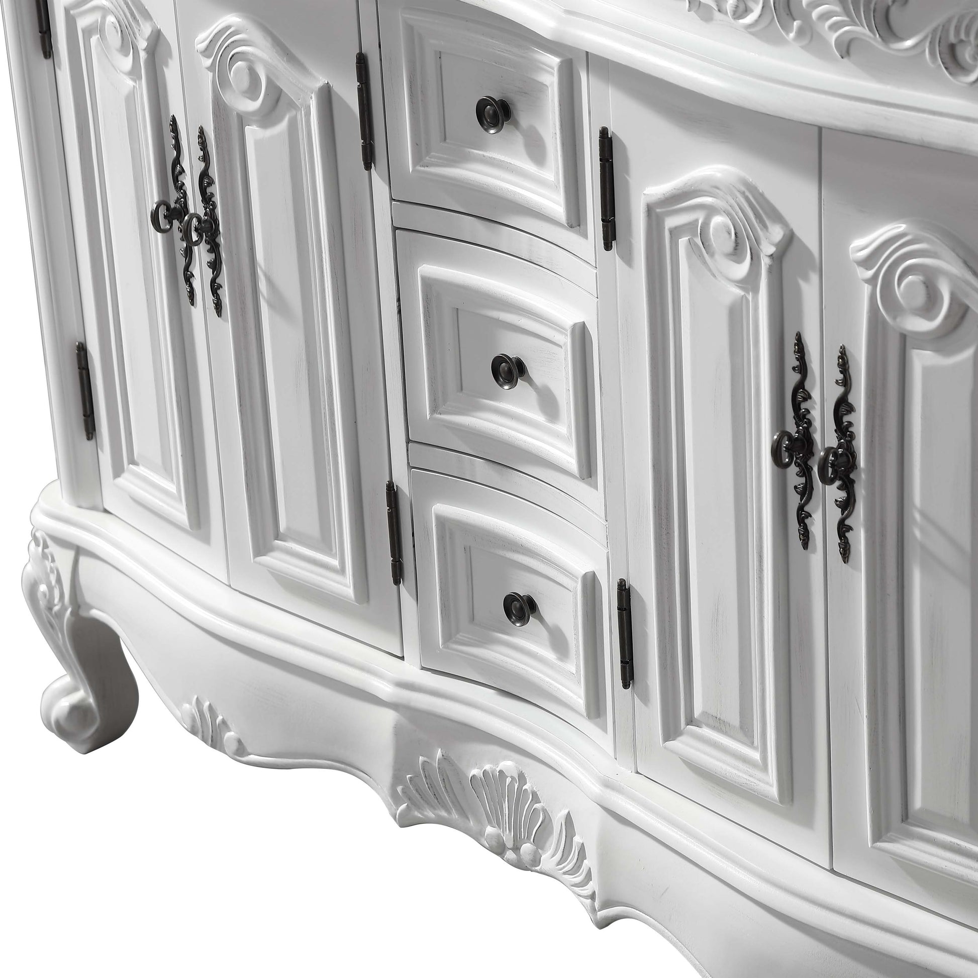 Silkroad Exclusive  48-inch Carrara White Marble Top Double Sink Bathroom Vanity - HYP-0145-WM-UWC-48