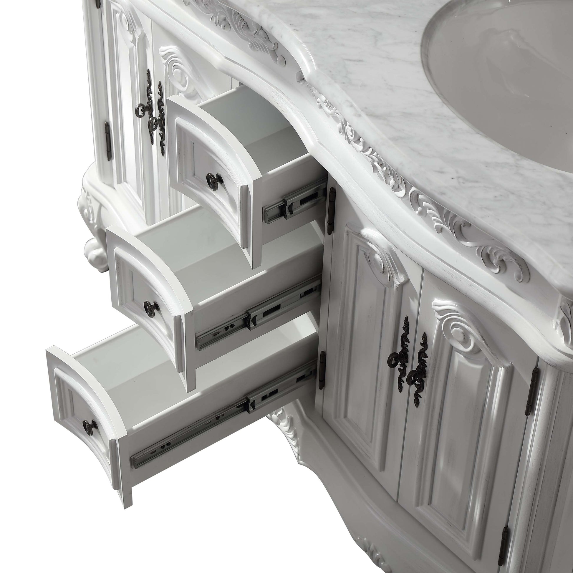 Silkroad Exclusive  48-inch Carrara White Marble Top Double Sink Bathroom Vanity - HYP-0145-WM-UWC-48