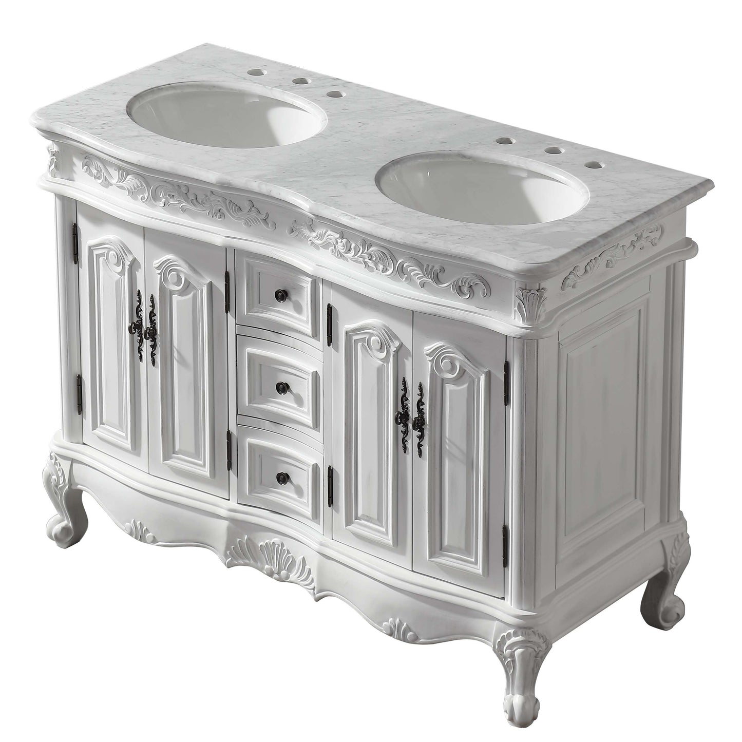 Silkroad Exclusive  48-inch Carrara White Marble Top Double Sink Bathroom Vanity - HYP-0145-WM-UWC-48