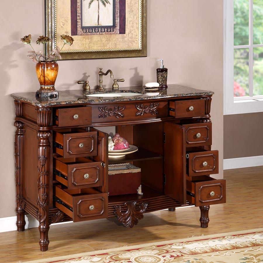 Silkroad Exclusive  48-inch Baltic Brown Granite Top Single Sink Bathroom Vanity - HYP-0151-BB-UIC-48