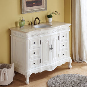 Antique White 48-inch Crema Marfil Marble Top Single Sink Bathroom Vanity - HYP-0152-CM-UWC-48