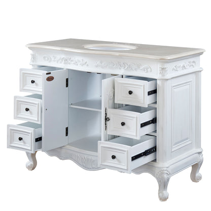 Antique White 48-inch Crema Marfil Marble Top Single Sink Bathroom Vanity - HYP-0152-CM-UWC-48 open