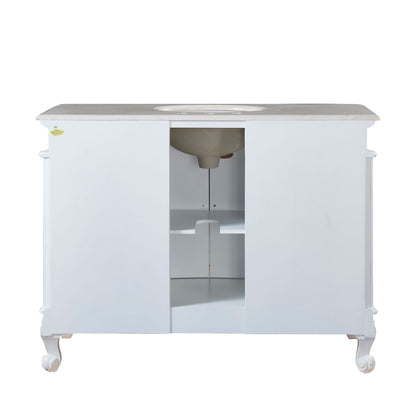 Antique White 48-inch Crema Marfil Marble Top Single Sink Bathroom Vanity - HYP-0152-CM-UWC-48 back