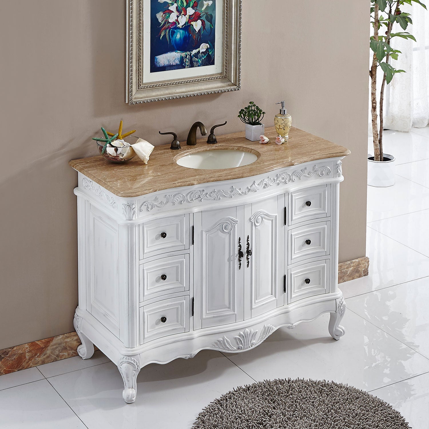 48-inch Travertine Top Single Sink Bathroom Vanity - HYP-0152-T-UIC-48