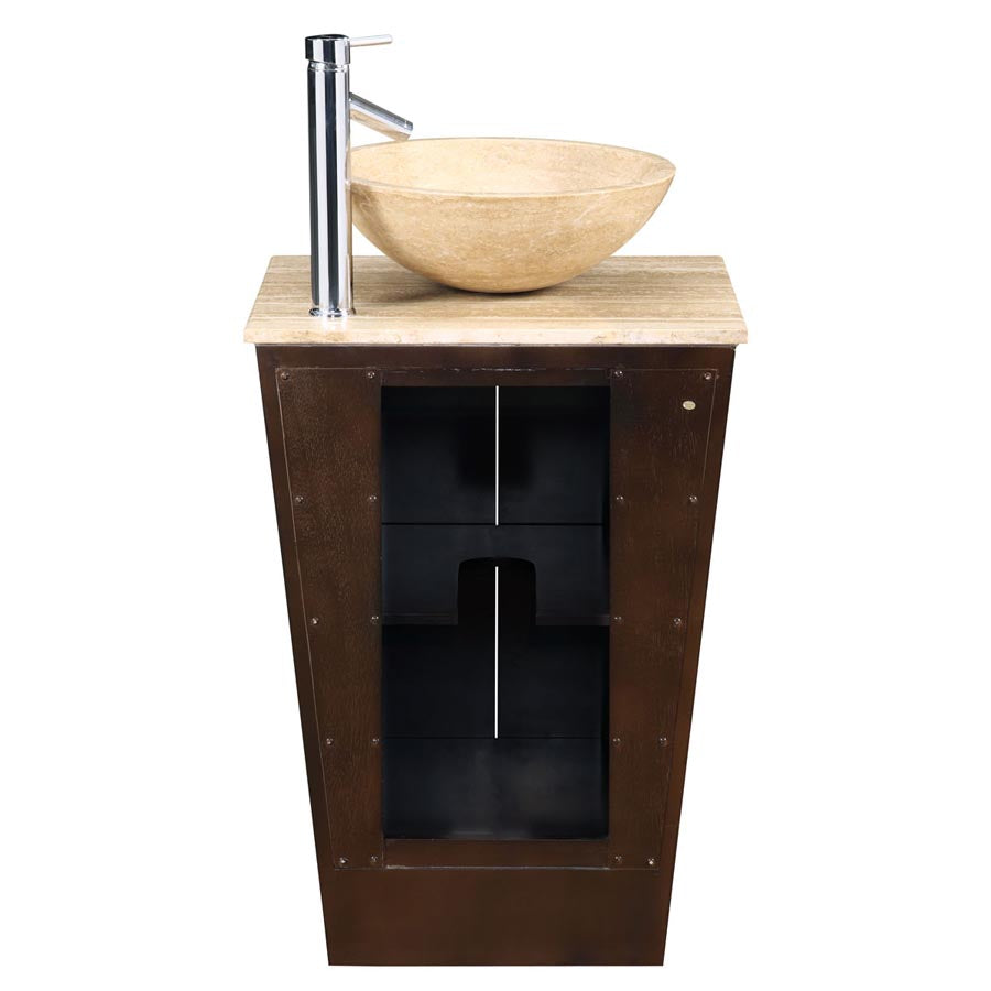 Silkroad Exclusive  22-inch Travertine Top Single Sink Bathroom Vanity back