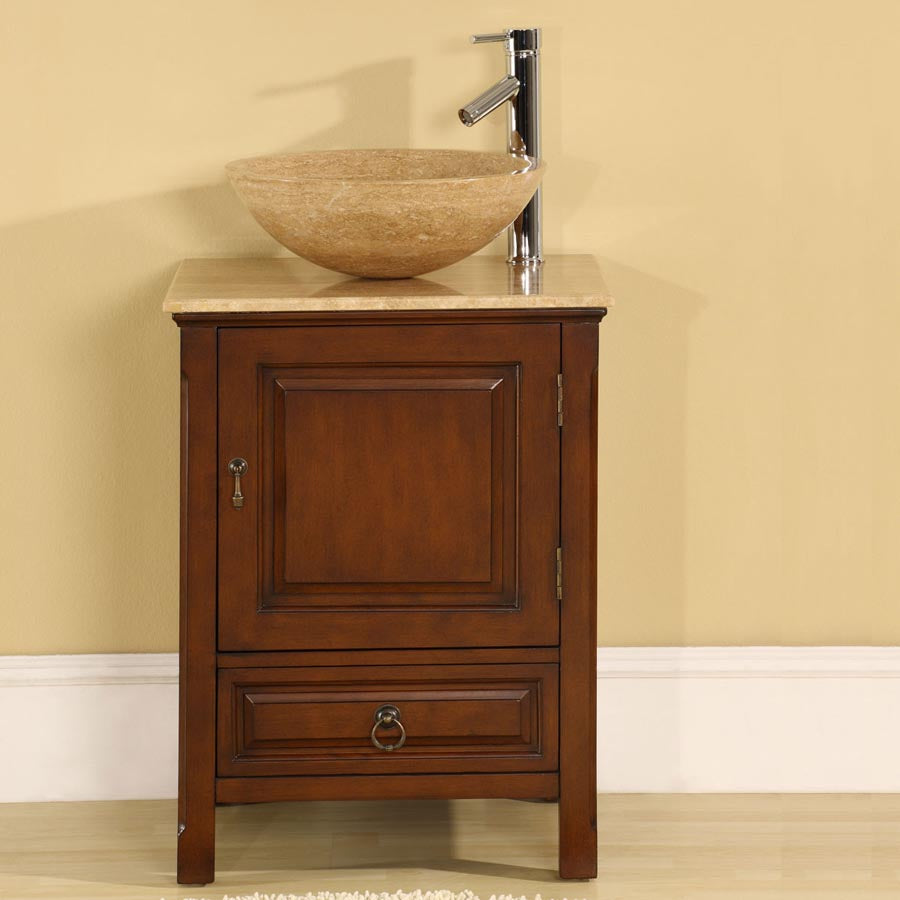 Silkroad Exclusive  22-inch Travertine Top Single Sink Bathroom Vanity - HYP-0158-T-22