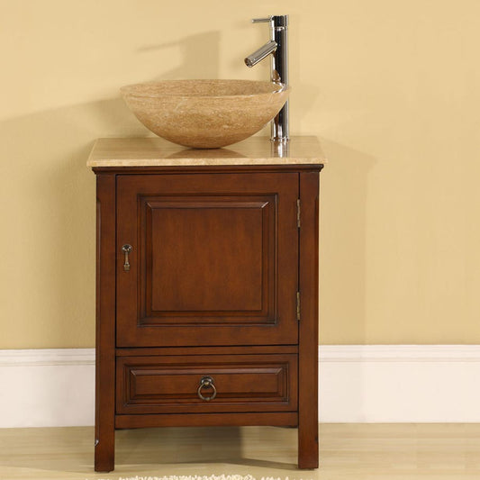 Silkroad Exclusive  22-inch Travertine Top Single Sink Bathroom Vanity - HYP-0158-T-22