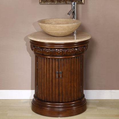 Silkroad Exclusive  24-inch Travertine Top Single Sink Bathroom Vanity