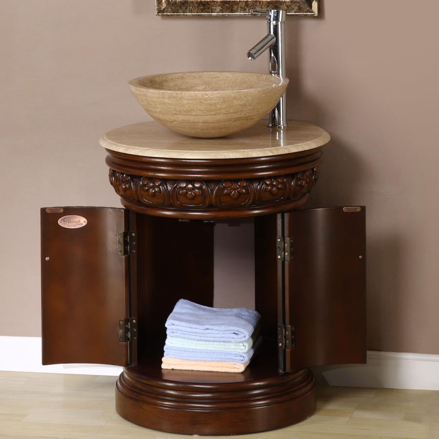 Silkroad Exclusive  24-inch Travertine Top Single Sink Bathroom Vanity