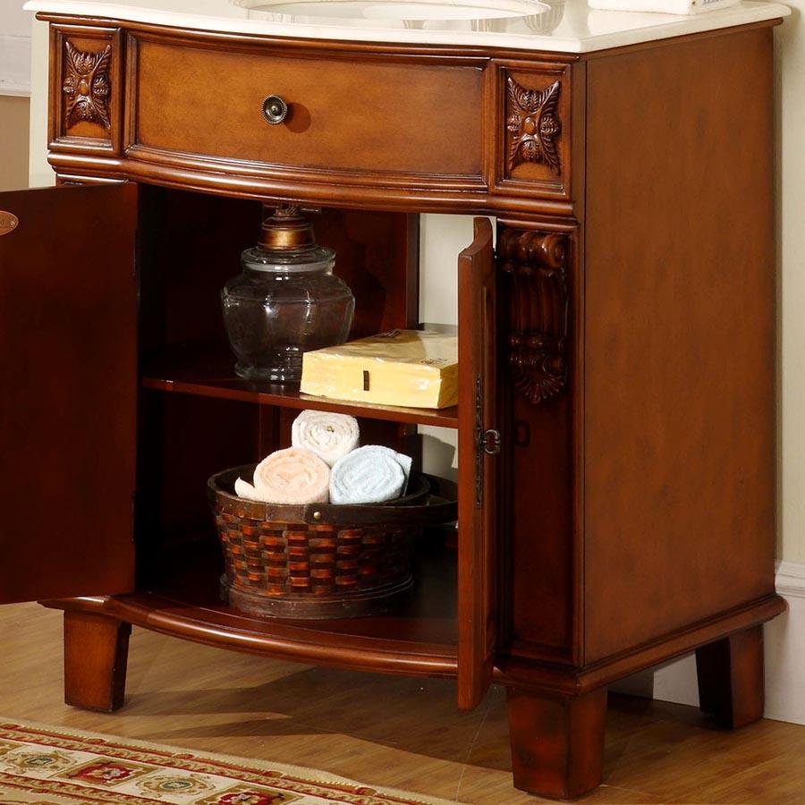 Silkroad Exclusive  33-inch Crema Marfil Marble Top Single Sink Bathroom Vanity