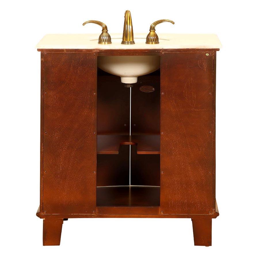 Silkroad Exclusive  33-inch Crema Marfil Marble Top Single Sink Bathroom Vanity