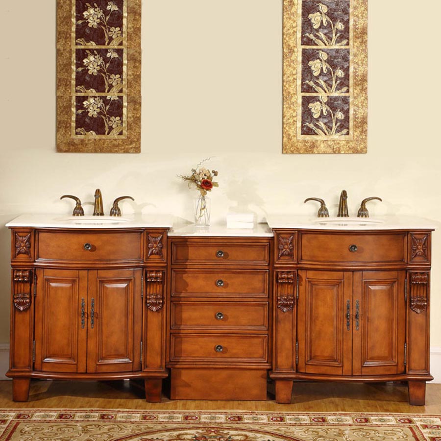 84-inch Crema Marfil Marble Top Double Sink Bathroom Vanity - HYP-0204-CM-UIC-84