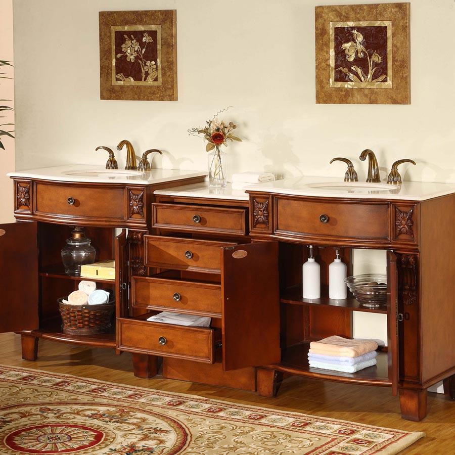 84-inch Crema Marfil Marble Top Double Sink Bathroom Vanity - HYP-0204-CM-UIC-84