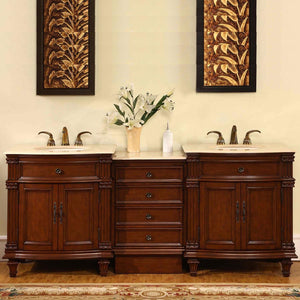 Silkroad Exclusive 80" Cherry Crema Marfil Marble Double Vanity - Traditional Style - HYP-0205-CM-UIC-80