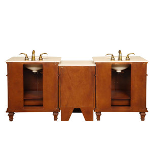 Silkroad Exclusive 80" Cherry Crema Marfil Marble Double Vanity - Traditional Style - HYP-0205-CM-UIC-80