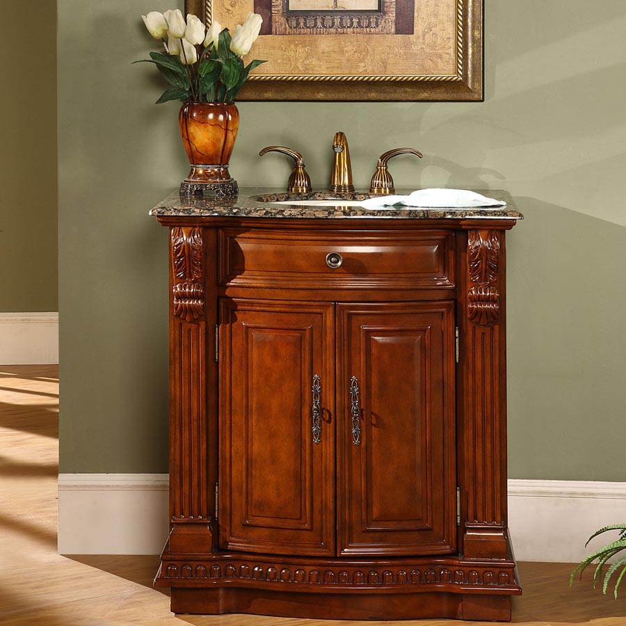 Silkroad Exclusive  33-inch Baltic Brown Granite Top Single Sink Bathroom Vanity - HYP-0206-BB-UIC-33