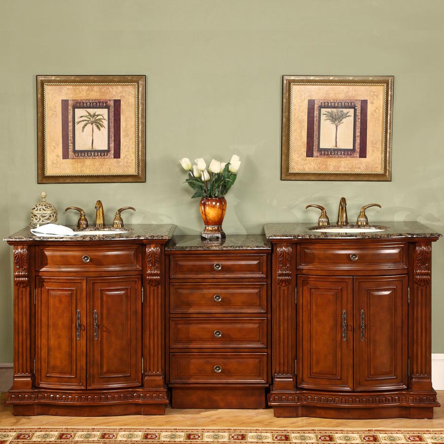 84.5-inch Baltic Brown Granite Top Double Sink Bathroom Vanity - HYP-0206-BB-UIC-85