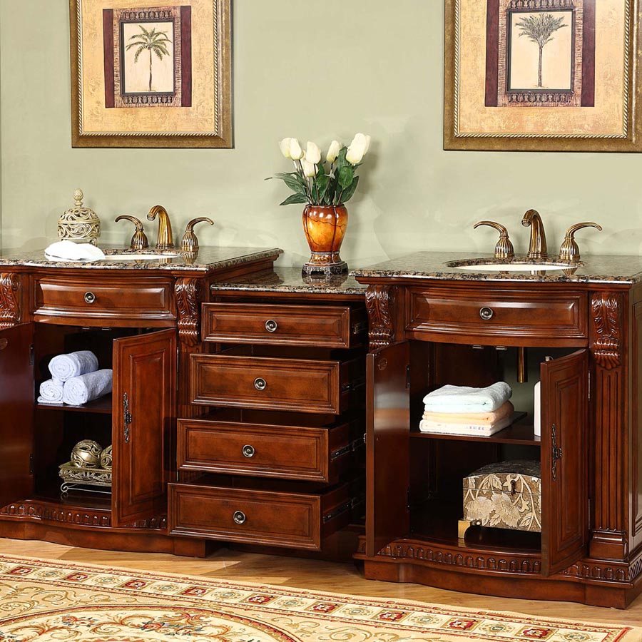  84.5-inch Baltic Brown Granite Top Double Sink Bathroom Vanity - HYP-0206-BB-UIC-85 open