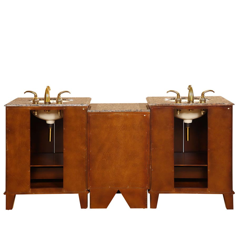 Silkroad Exclusive  76-inch Baltic Brown Granite Top Double Sink Bathroom Vanity - HYP-0207-BB-UIC-76 back