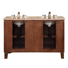 Load image into Gallery viewer, Silkroad Exclusive 55&quot; Transitional Double Sink Bathroom Vanity with Travertine Top - Dark Walnut Finish - HYP-0208-T-UWC-55 Back