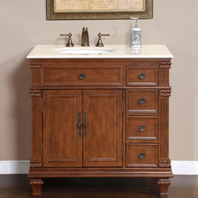 Load image into Gallery viewer, Silkroad Exclusive 36&quot; Vermont Maple Single Sink Bathroom Vanity with Crema Marfil Marble, Left side Bowl