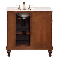 Load image into Gallery viewer, Silkroad Exclusive 36&quot; Vermont Maple Single Sink Bathroom Vanity with Crema Marfil Marble, Right side Bowl, back