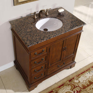 Silkroad Exclusive 36" Transitional Single Sink Bathroom Vanity with Baltic Brown Granite Top - English Chestnut - HYP-0212-BB-UWC-36