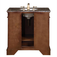 Load image into Gallery viewer, Silkroad Exclusive 36&quot; Transitional Single Sink Bathroom Vanity with Baltic Brown Granite Top - English Chestnut - HYP-0212-BB-UWC-36, back
