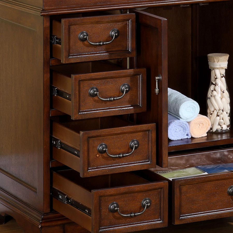 Silkroad Exclusive 36" English Chestnut Transitional Single Sink Vanity with Crema Marfil Marble - HYP-0212-CM-UIC-36