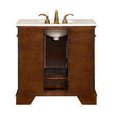 Load image into Gallery viewer, Silkroad Exclusive 36&quot; English Chestnut Transitional Single Sink Vanity with Crema Marfil Marble - HYP-0212-CM-UIC-36, back