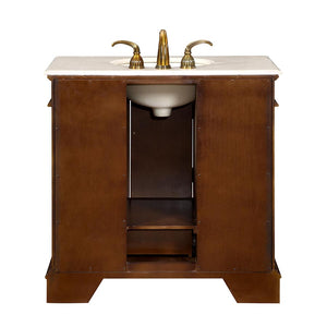 Silkroad Exclusive 36" English Chestnut Transitional Single Sink Vanity with Crema Marfil Marble - HYP-0212-CM-UIC-36, back
