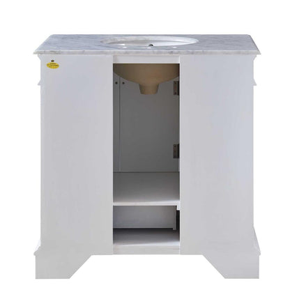 Silkroad Exclusive 36" White Transitional Single Sink Bathroom Vanity with Carrara Marble Top - HYP-0212-WM-UWC-36, back