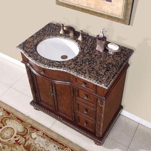 Silkroad Exclusive 36" English Chestnut Traditional Vanity with Baltic Brown Granite Top - Left side Sink