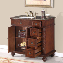 Load image into Gallery viewer, Silkroad Exclusive 36&quot; English Chestnut Traditional Vanity with Baltic Brown Granite Top - Left side Sink, open