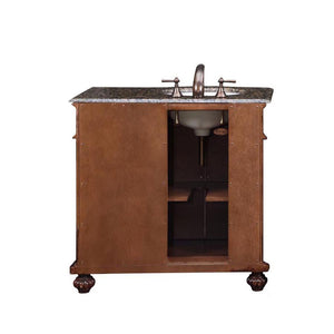 Silkroad Exclusive 36" English Chestnut Traditional Vanity with Baltic Brown Granite Top - Left side Sink, back
