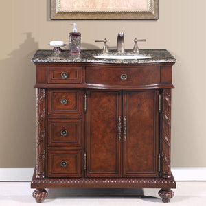 Silkroad Exclusive 36" English Chestnut Traditional Vanity with Baltic Brown Granite Top - Right side Sink