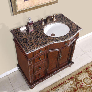 Silkroad Exclusive 36" English Chestnut Traditional Vanity with Baltic Brown Granite Top - Right side Sink